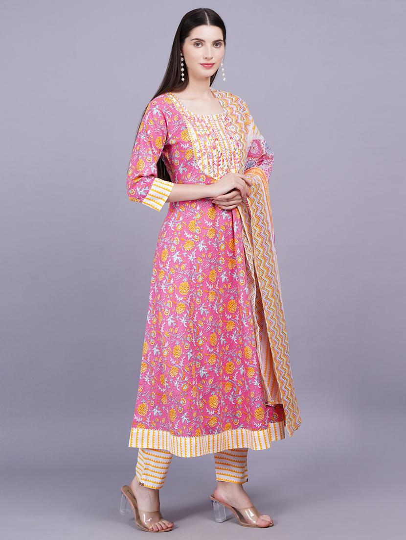 women three quarter sleeve kurta pant with dupatta set - 21350609 - Standard Image - 2