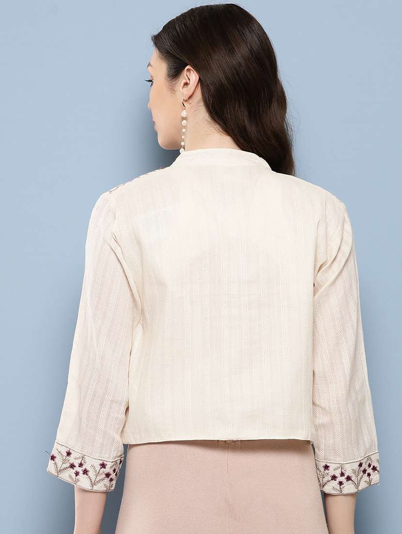 women three quarter sleeves ethnic jacket - 21350867 -  Standard Image - 2