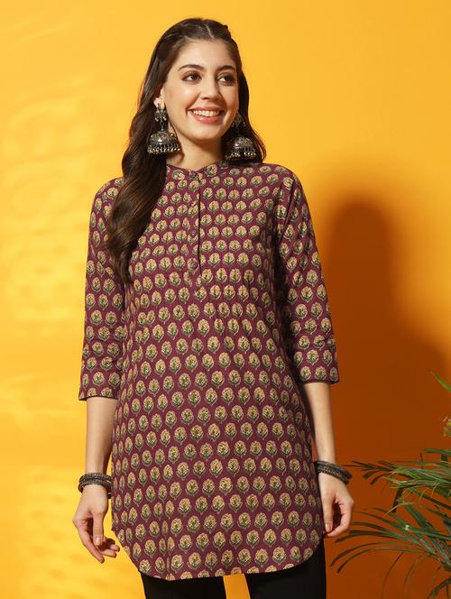 women printed mandrain neck short kurti - 21351148 - Standard Image - 0