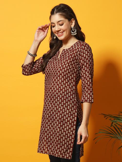women printed notch neck short kurti - 21351149 -  Standard Image - 0