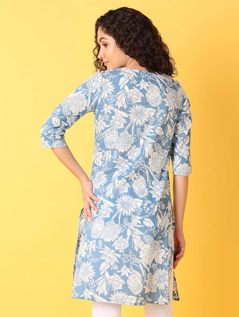 women three quarter sleeve straight kurta - 21351830 -  Standard Image - 2