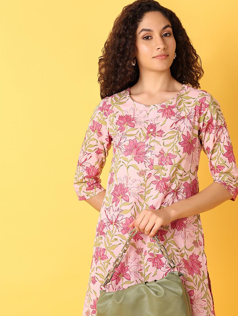 women three quarter sleeve straight kurta - 21351831 - Standard Image - 2