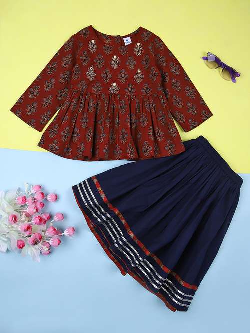 girls maroon printed skirt top set - 21351840 - Standard Image - 0