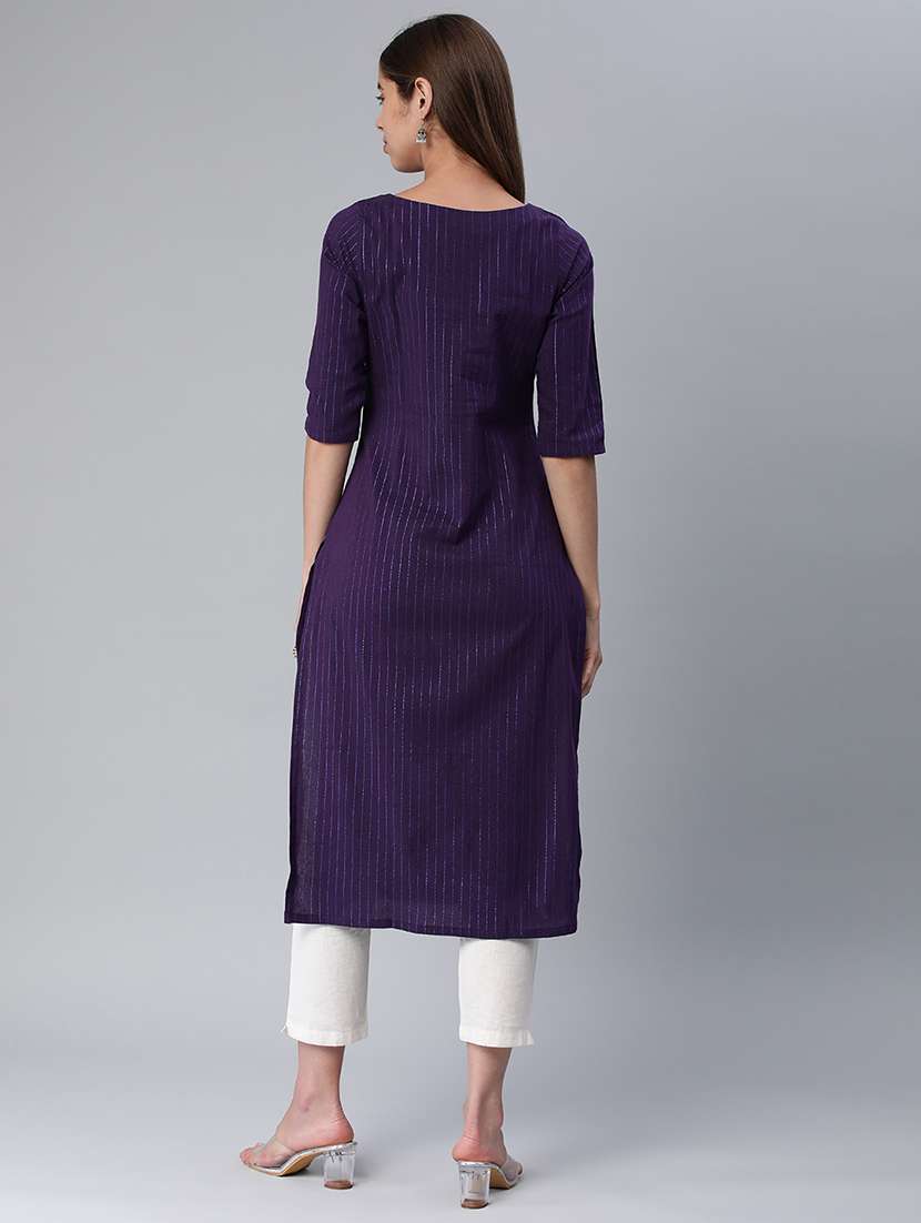 women three quarter sleeve straight kurta - 21351985 - Standard Image - 2