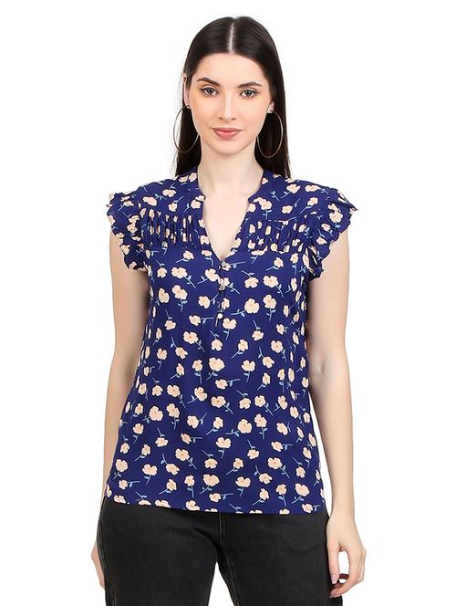 women prnted mandrain neck straight top - 21352083 - Standard Image - 0