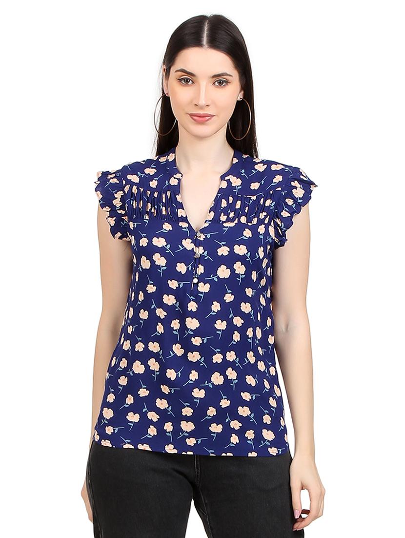 women prnted mandrain neck straight top - 21352083 - Zoom Image - 0