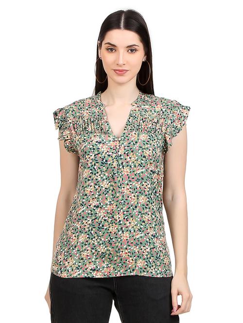 women prnted mandrain neck straight top - 21352084 -  Standard Image - 0