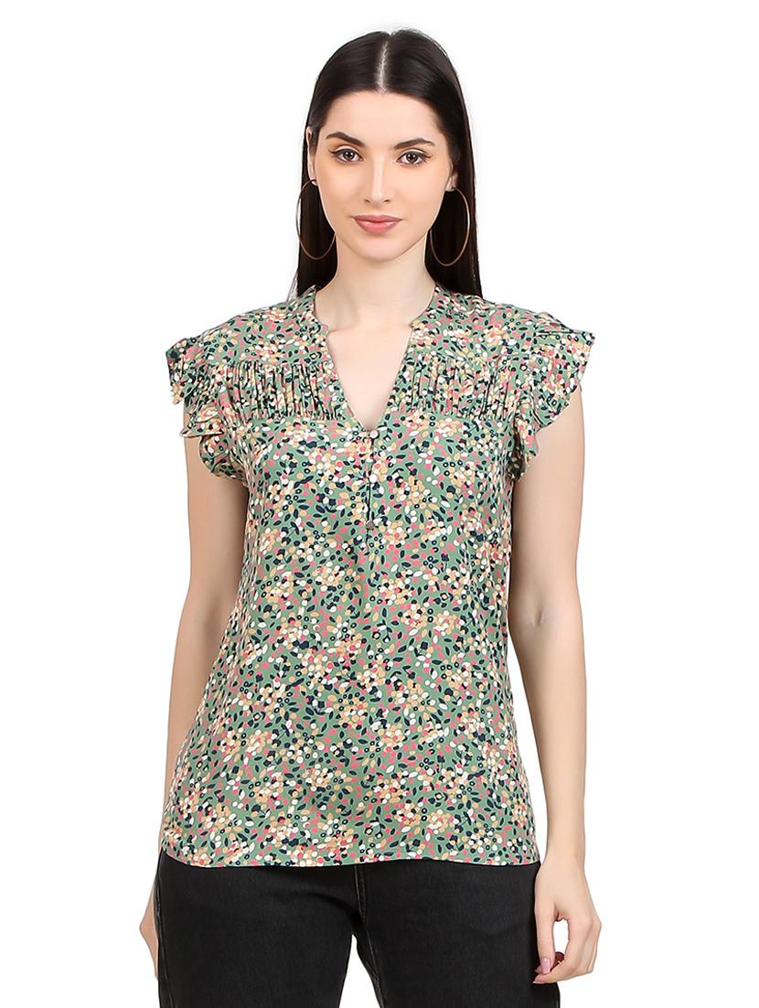 women prnted mandrain neck straight top - 21352084 -  Zoom Image - 0