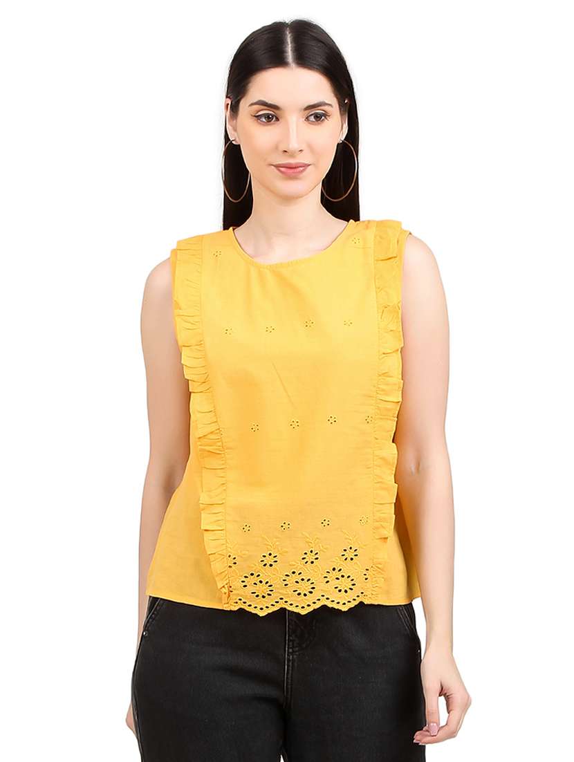 women solid round neck straight top