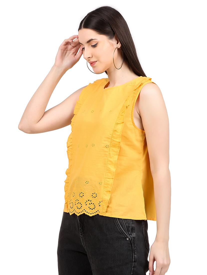 women solid round neck straight top - 21352085 - Standard Image - 2