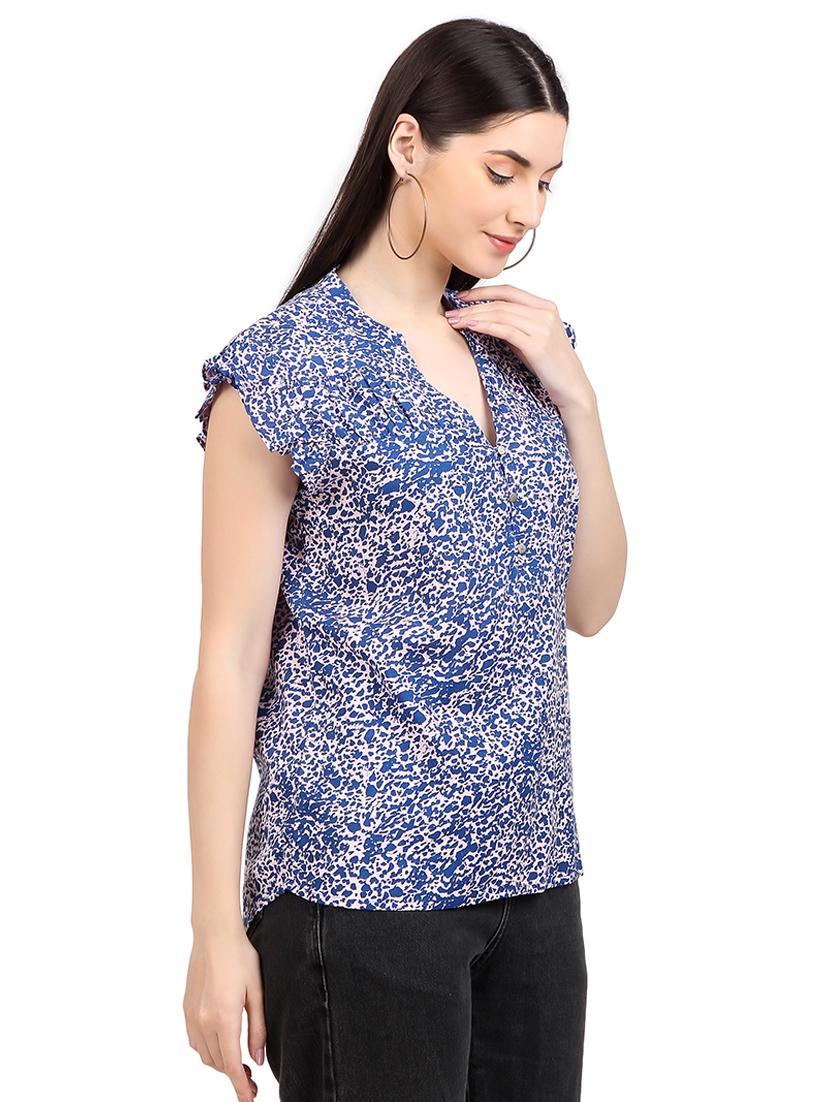 women prnted mandrain neck straight top - 21352086 - Standard Image - 2