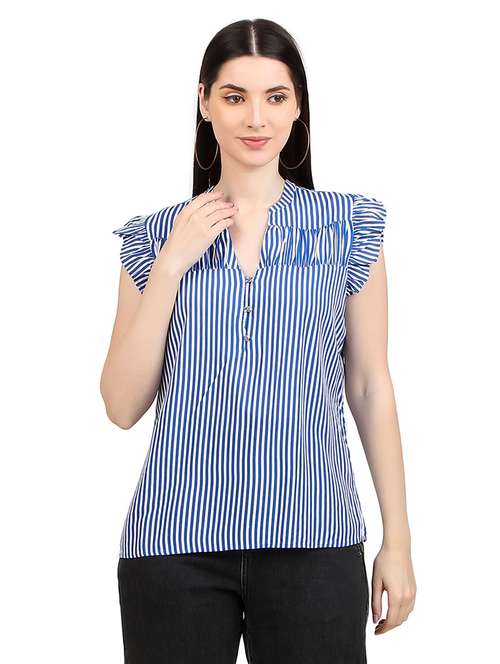 women prnted mandrain neck straight top - 21352088 - Standard Image - 0