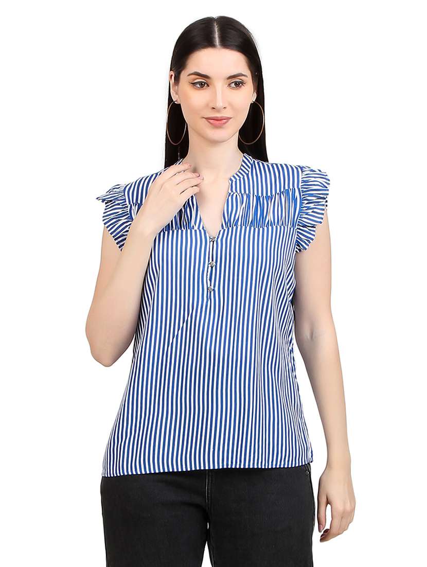 women prnted mandrain neck straight top - 21352088 - Zoom Image - 0