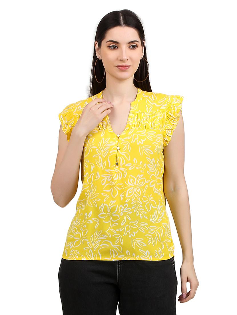 women prnted mandrain neck straight top - 21352092 - Zoom Image - 0