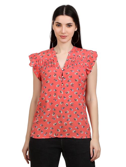 women prnted mandrain neck straight top - 21352096 - Standard Image - 0