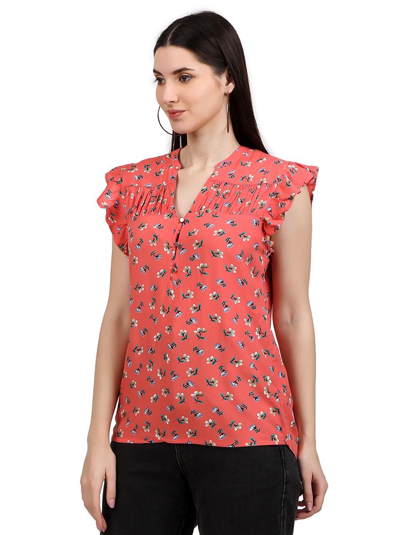 women prnted mandrain neck straight top - 21352096 - Standard Image - 2