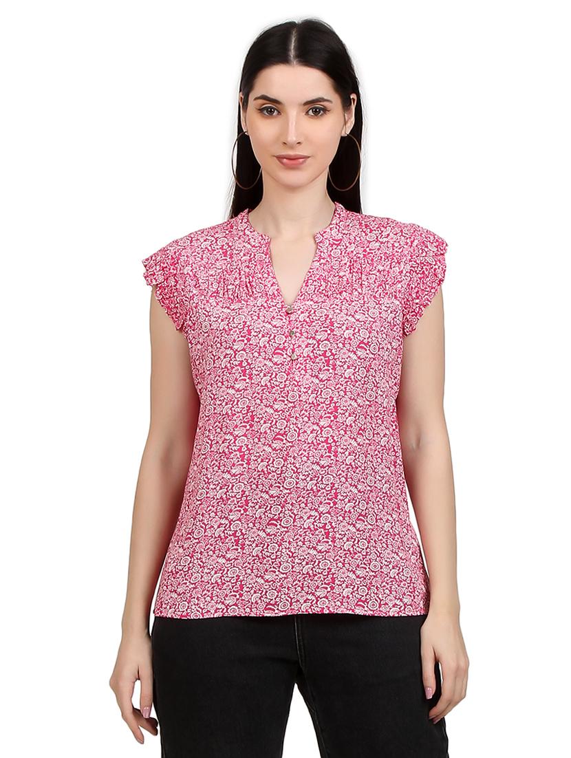 women printed mandrain neck straight top - 21352097 - Zoom Image - 0