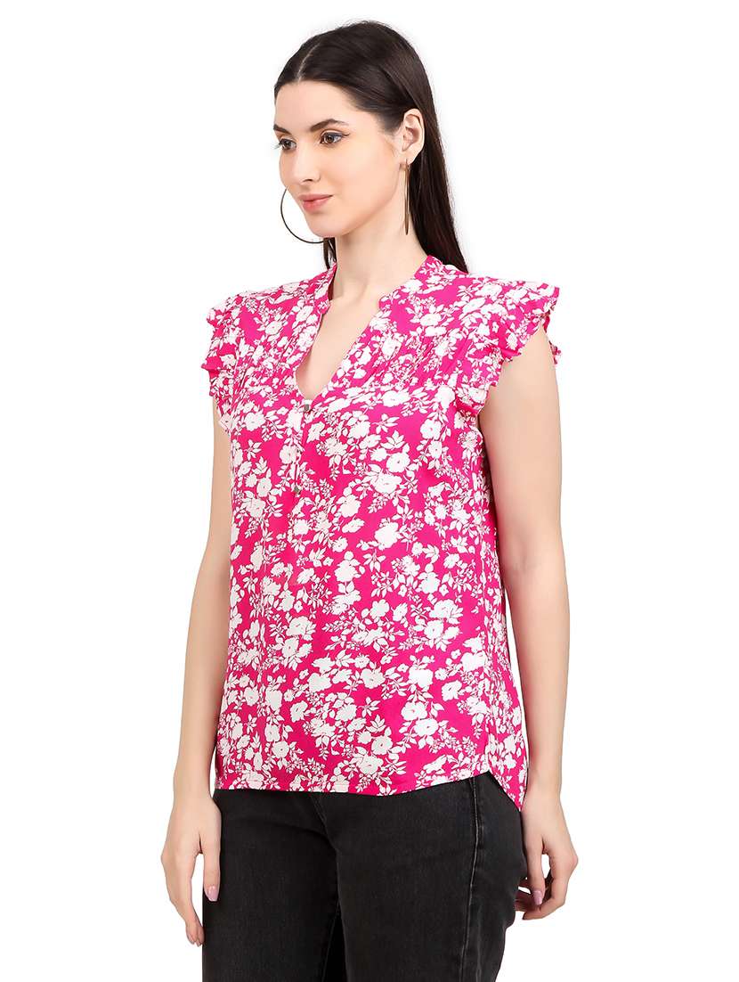 women printed mandrain neck straight  top - 21352098 -  Standard Image - 2