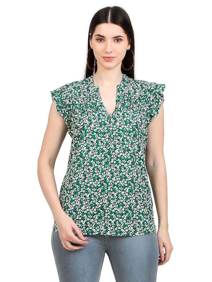 women printed mandrain neck straight top - 21352099 - Zoom Image - 0