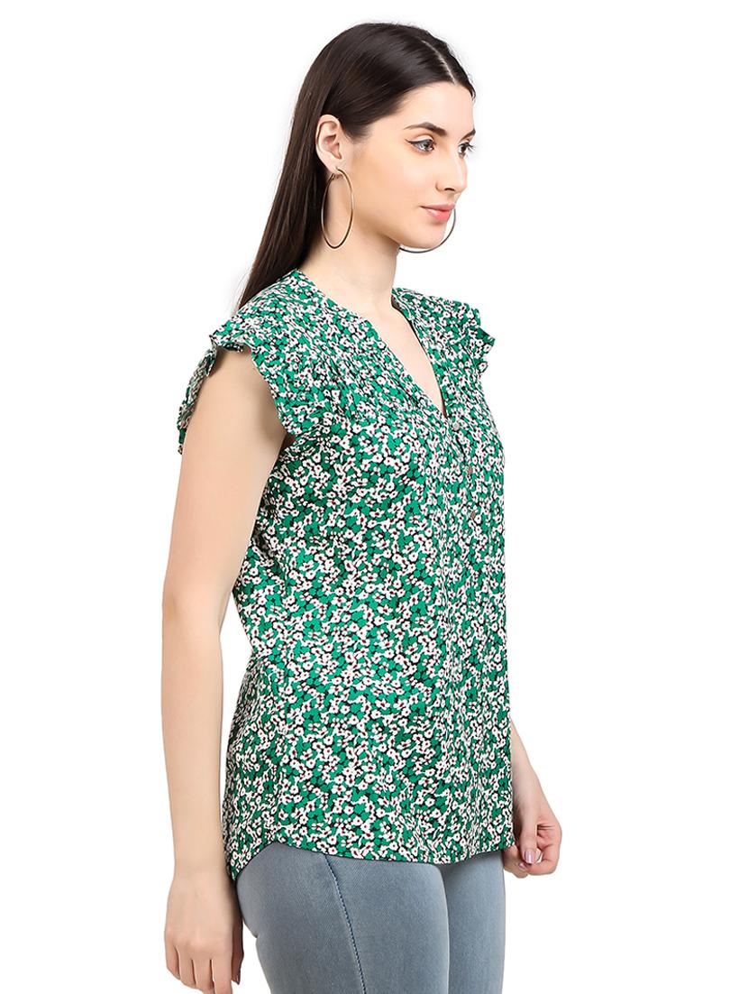 women printed mandrain neck straight top - 21352099 - Standard Image - 2