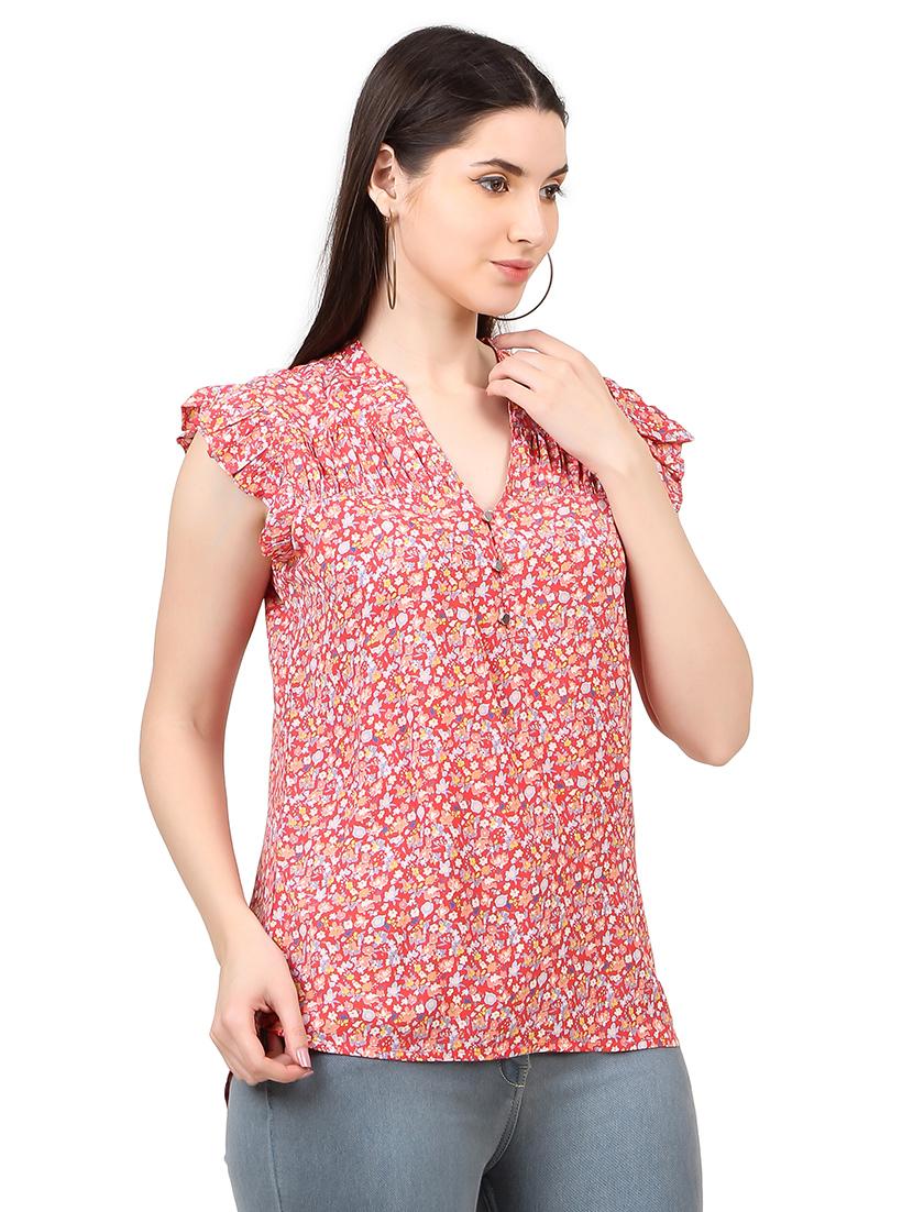 women printed mandrain neck straight top - 21352101 - Standard Image - 2