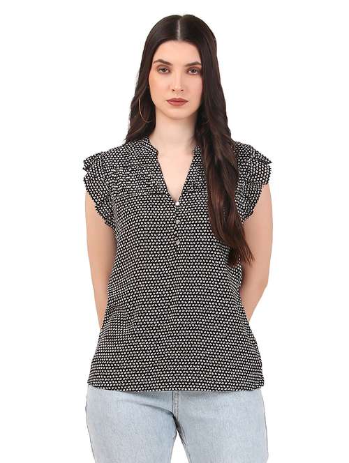 women printed mandrain neck straight top - 21352102 - Standard Image - 0