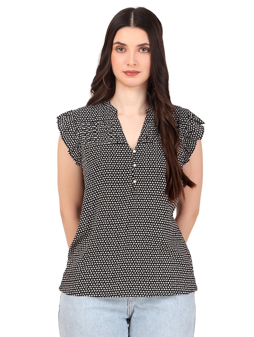 women printed mandrain neck straight top - 21352102 - Standard Image - 2