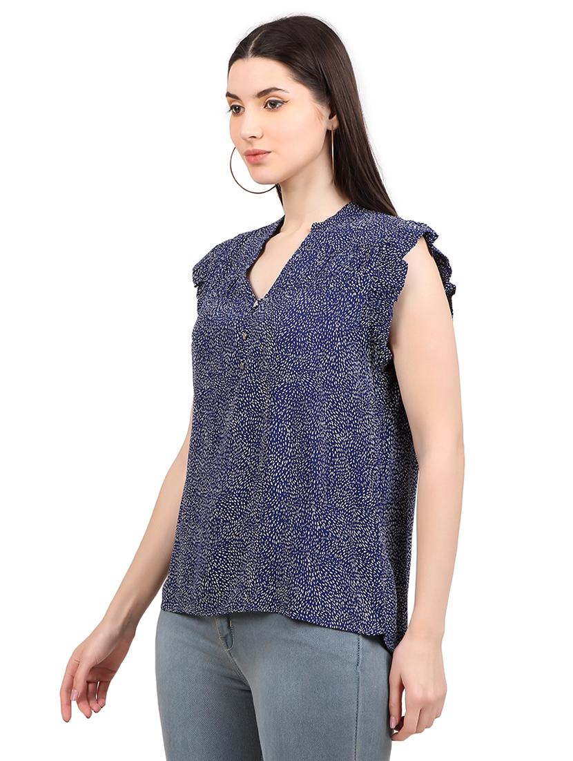women printed mandrain neck straight top - 21352103 - Standard Image - 2