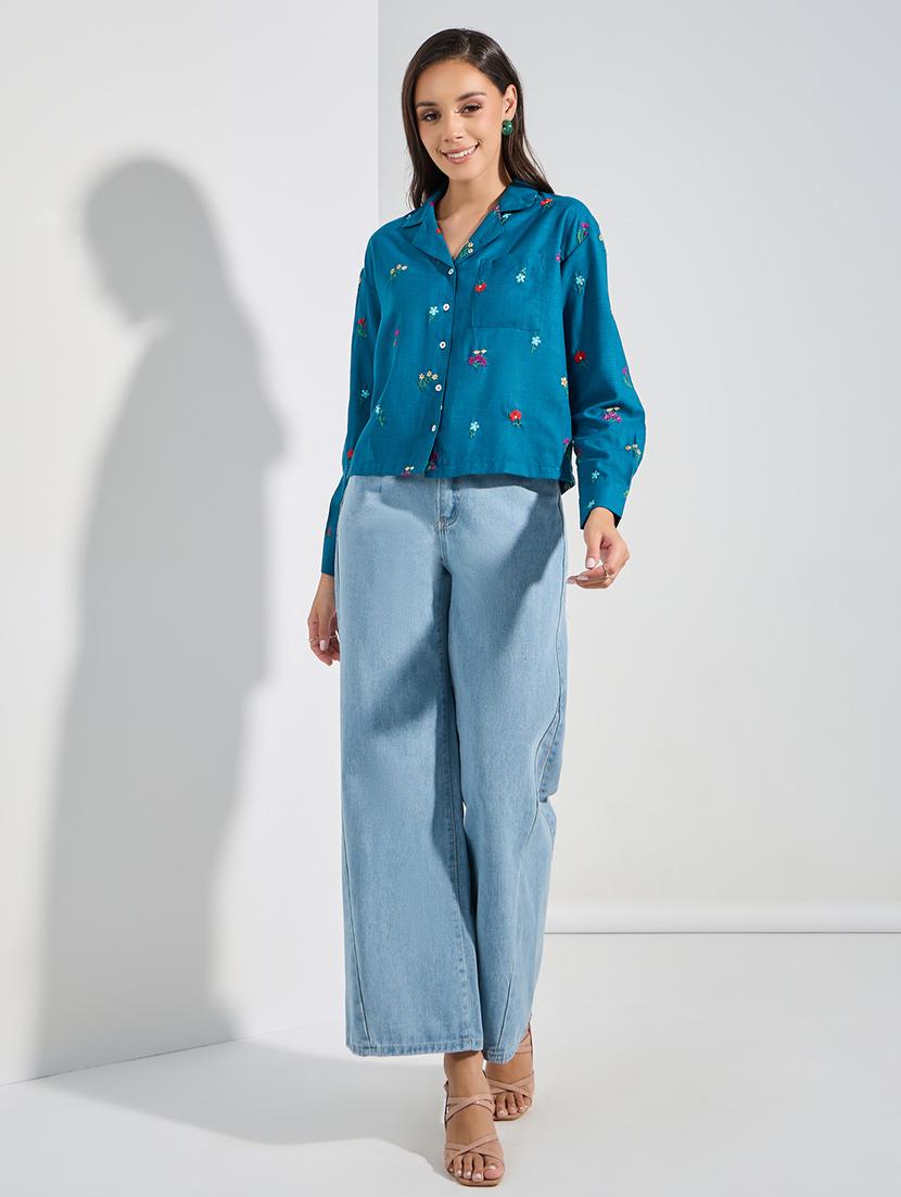 women blue cotton regular shirt - 21352135 - Standard Image - 2