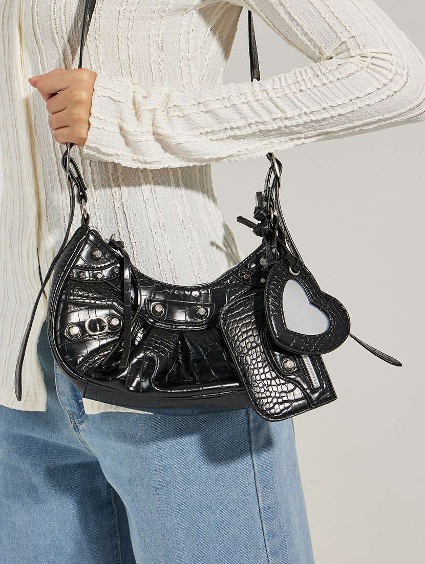 Women Black Leatherette Handbag - 21352142 -  Standard Image - 7