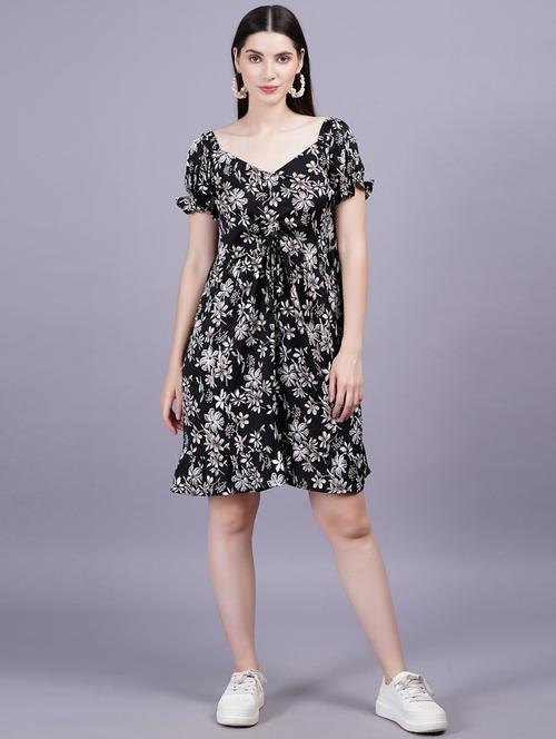 women floral print short sleeves a-line dress - 21352147 - Standard Image - 0