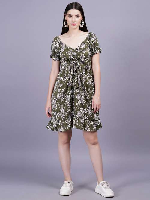 women floral print short sleeves a-line dress - 21352148 - Standard Image - 0