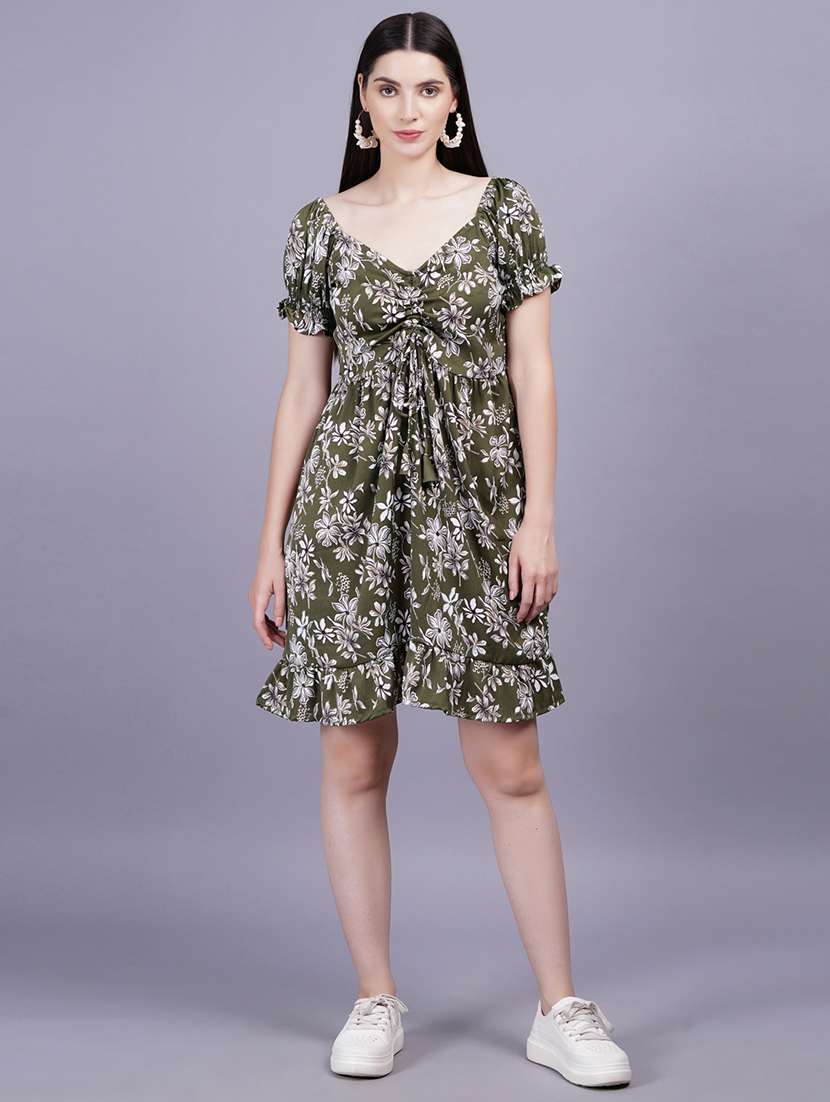 women floral print short sleeves a-line dress - 21352148 - Zoom Image - 0