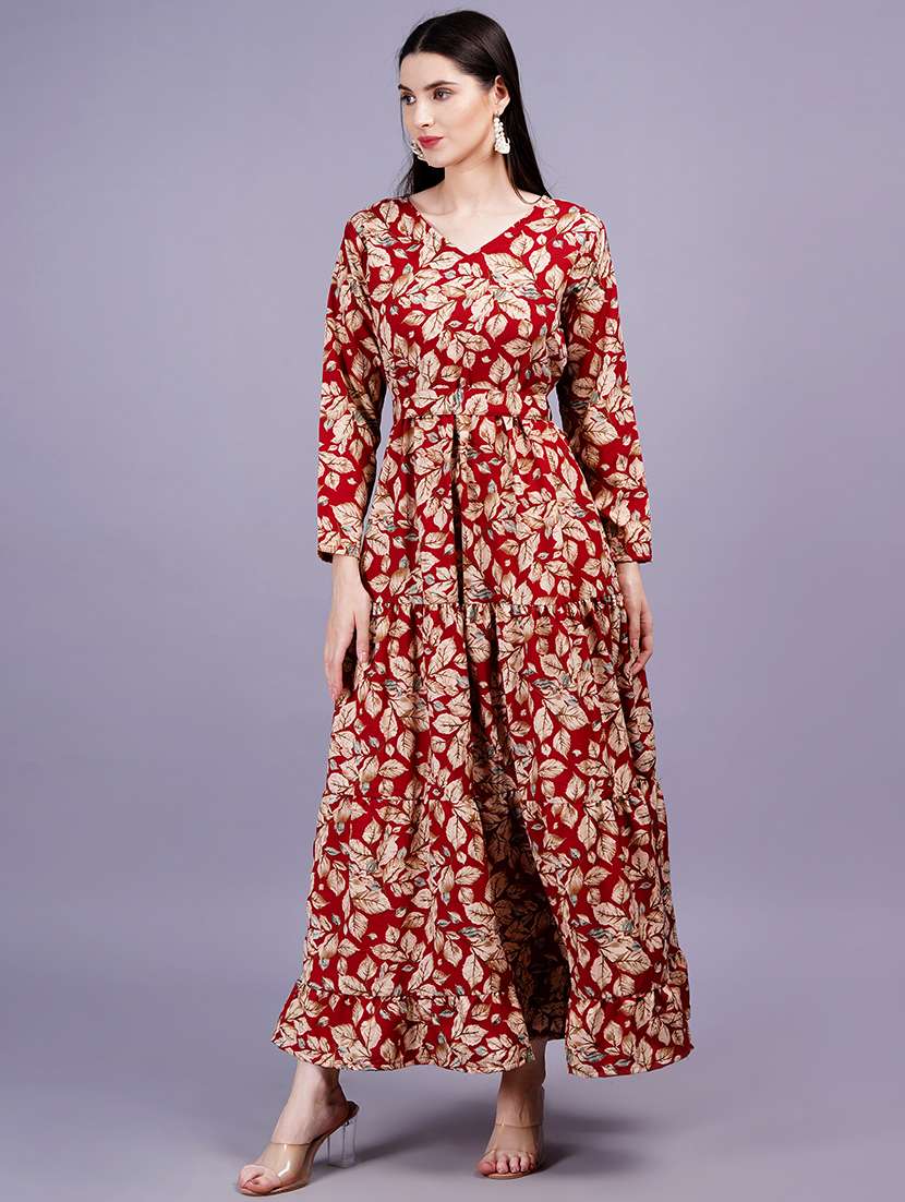 women printed long sleeves fit & flare dress