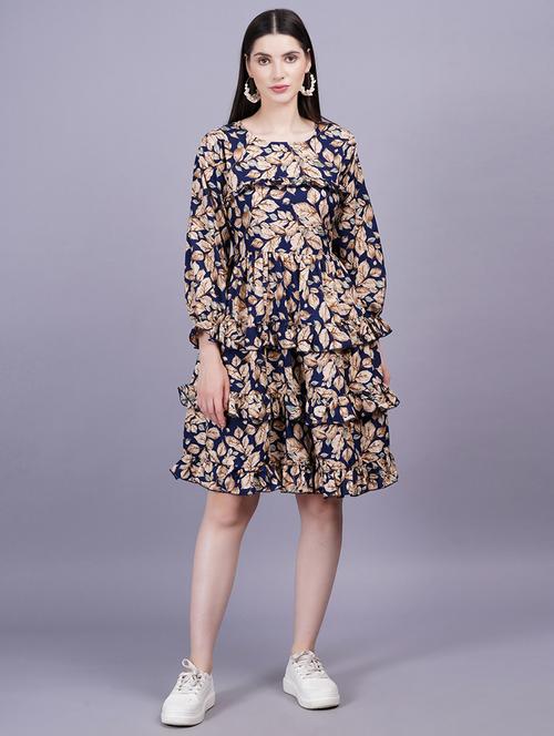 women printed long sleeves layered dress - 21352166 - Standard Image - 0