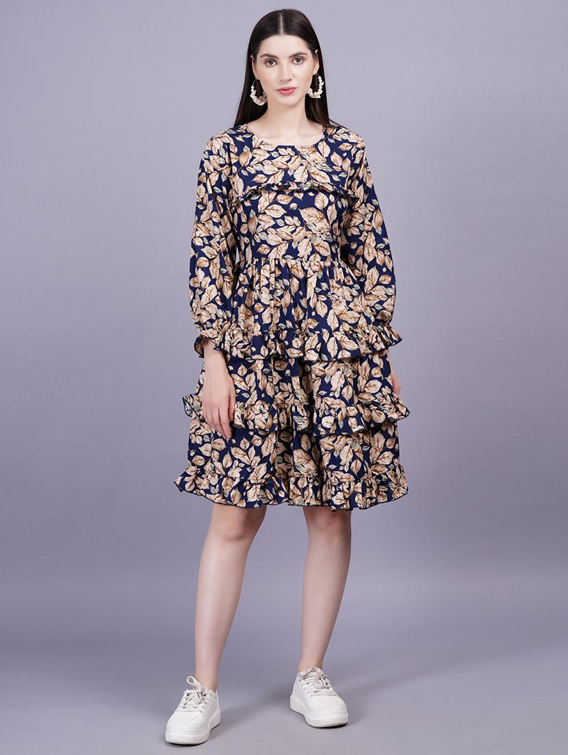 women printed long sleeves layered dress - 21352166 - Zoom Image - 0