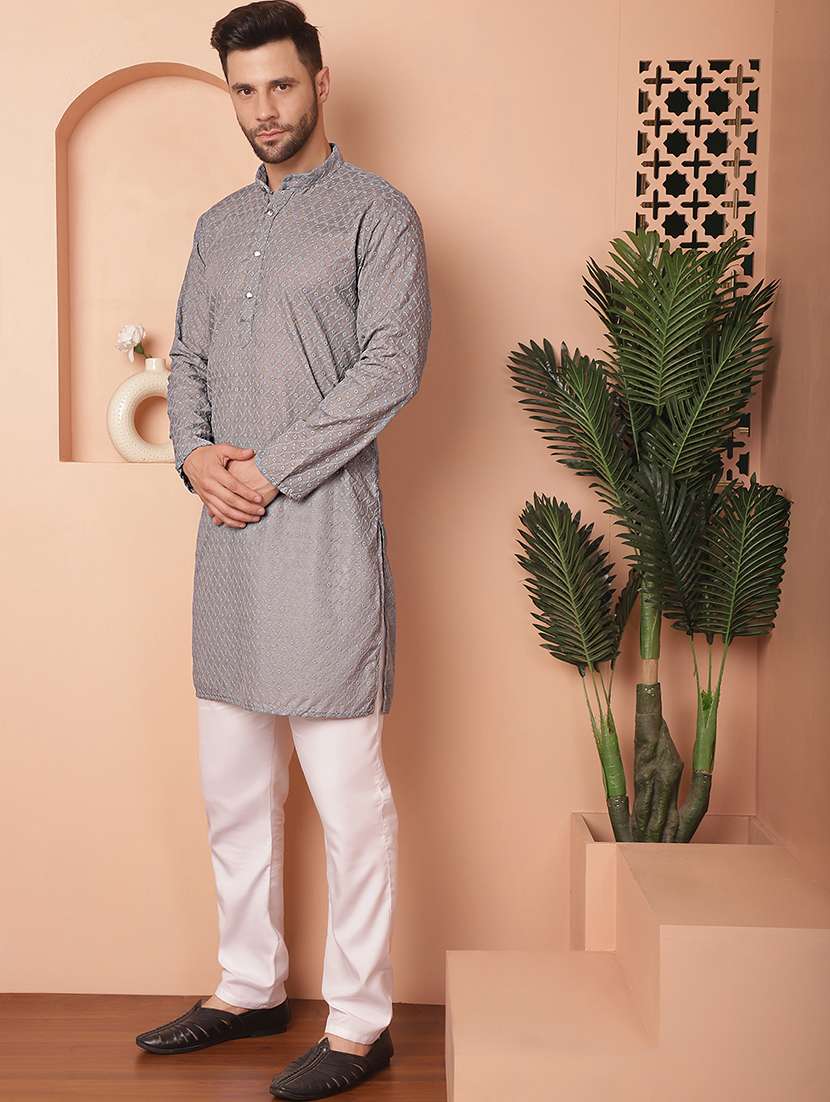 men embroidered long sleeve kurta and pyjama set - 21352331 -  Standard Image - 2