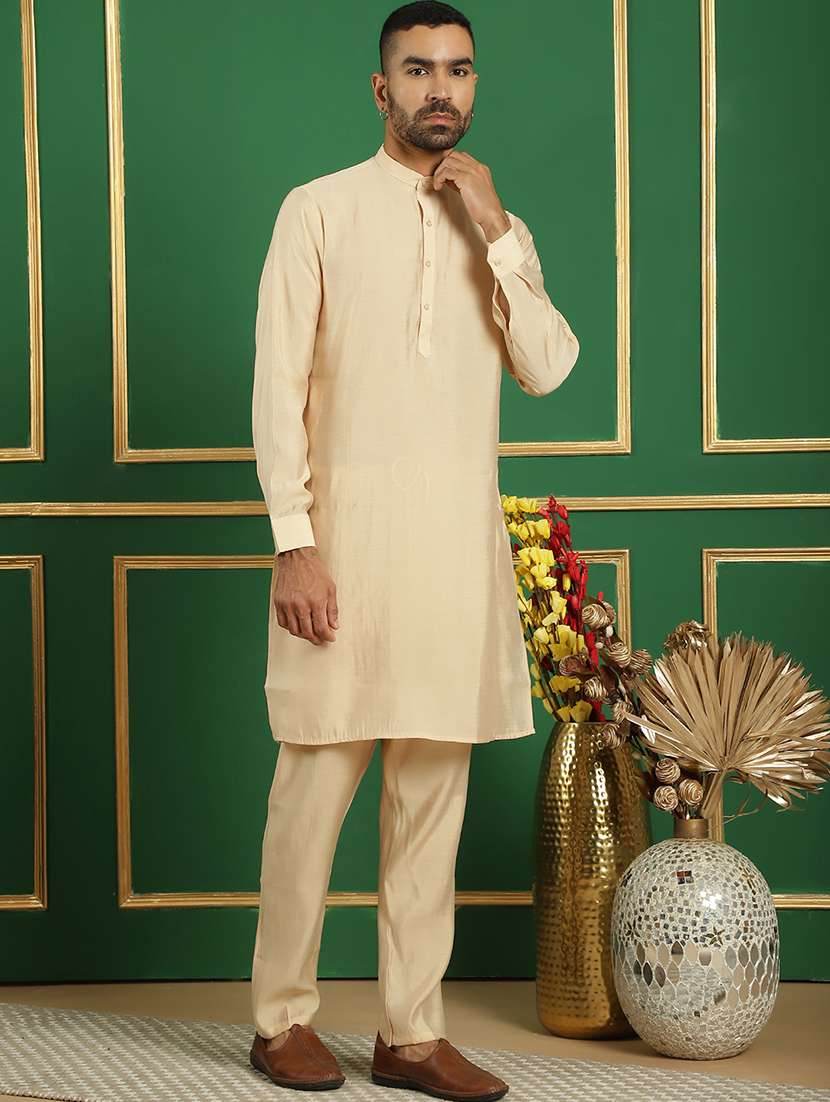 men solid mandarin neck kurta pyjama ethnic wear set - 21352445 -  Standard Image - 2