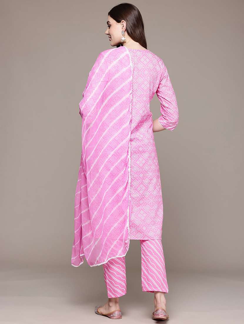 women three quarter sleeve kurta pant with dupatta set - 21352784 -  Standard Image - 2