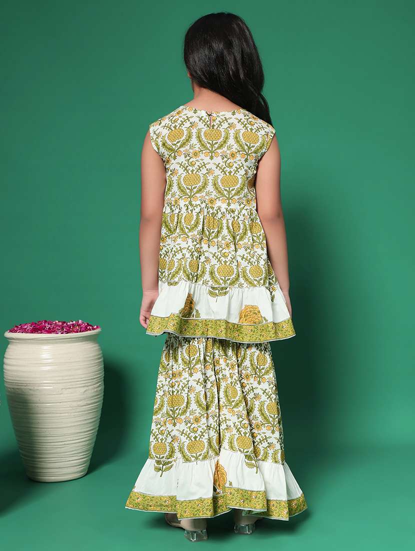 girls round neck printed kurta sharara set suit set - 21352845 -  Standard Image - 2
