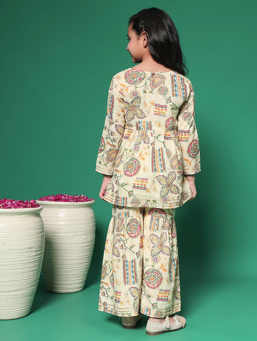girls beige printed kurta sharara set - 21352852 - Standard Image - 2