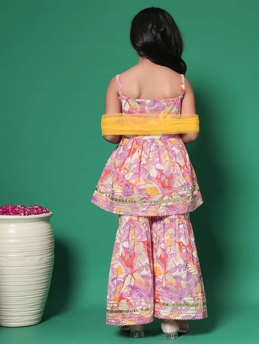 girls round neck printed kurta sharara set suit set - 21352853 -  Standard Image - 2