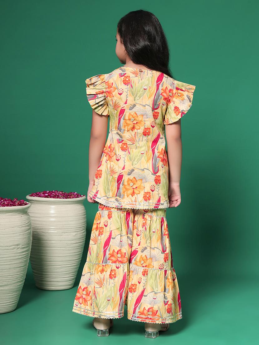 girls round neck printed kurta sharara set suit set - 21352854 - Standard Image - 2