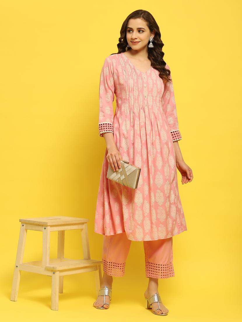 women v neck kurta pant set - 21353664 - Standard Image - 2