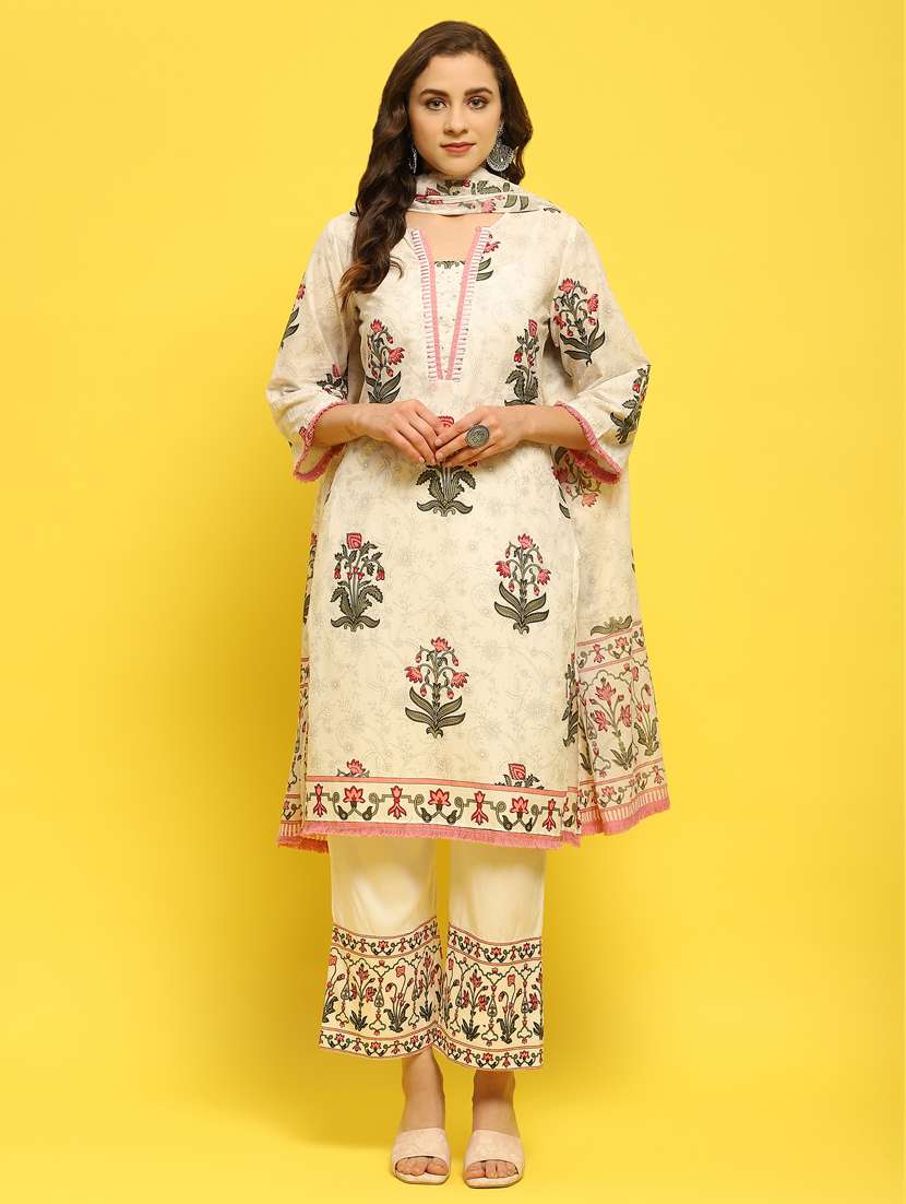 women three quarter sleeve kurta pant with dupatta set