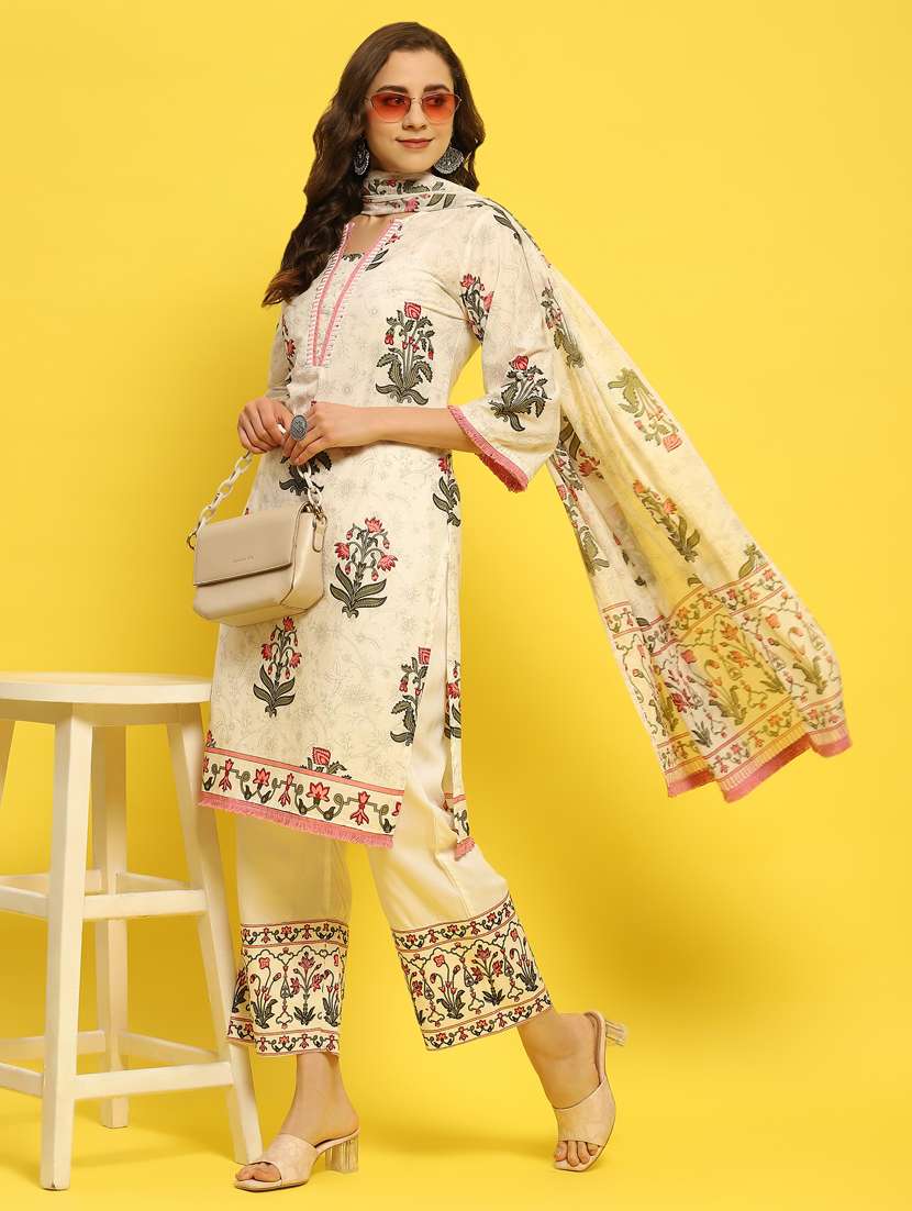 women three quarter sleeve kurta pant with dupatta set - 21353689 -  Standard Image - 2