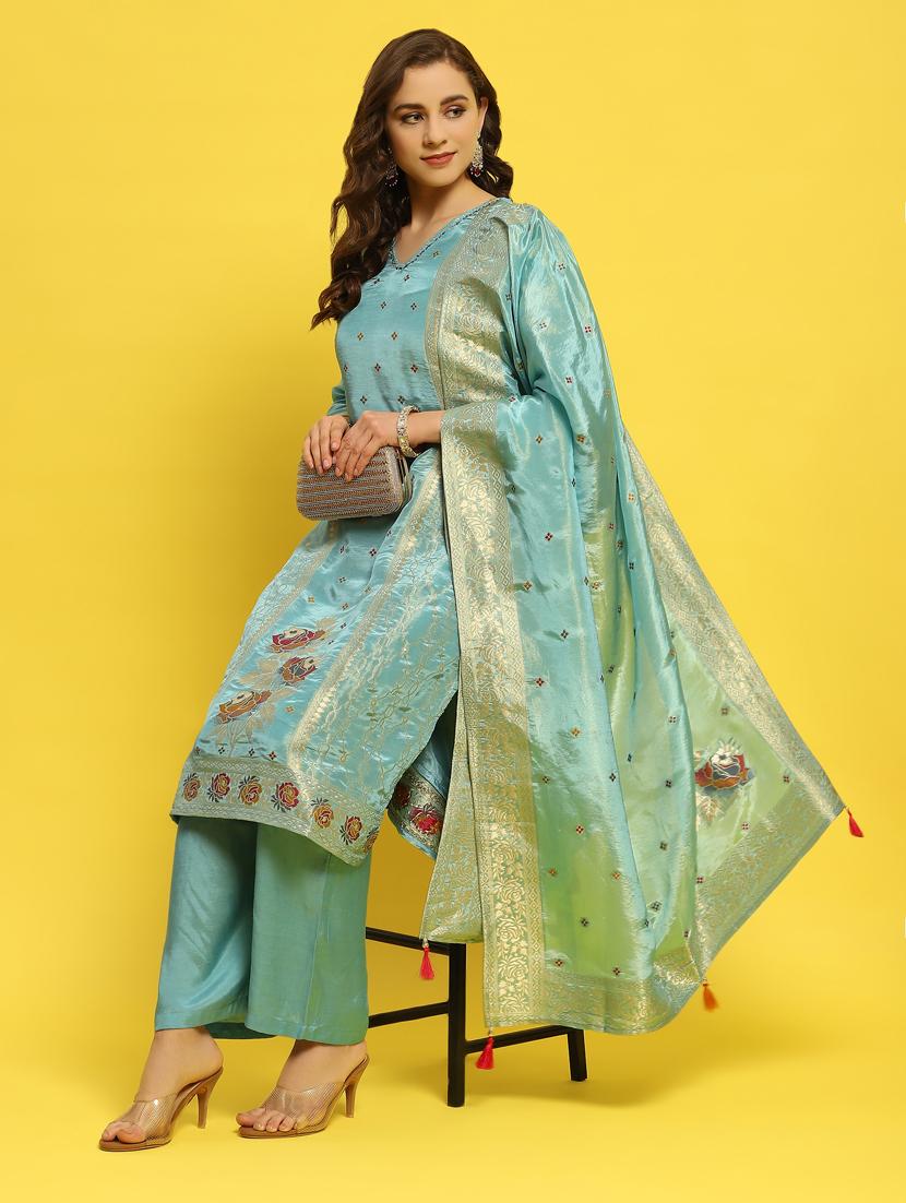 women self design kurta palazzo set with dupatta - 21353695 - Standard Image - 2