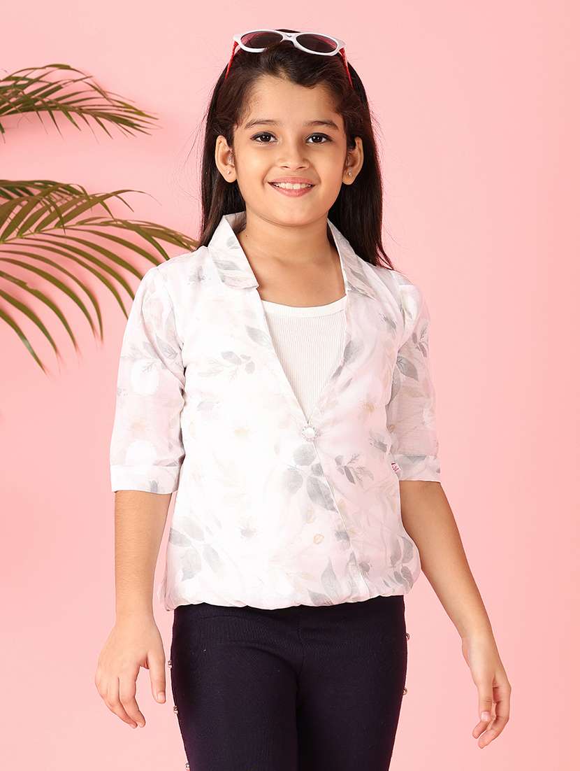 girls beige floral printed v neck top