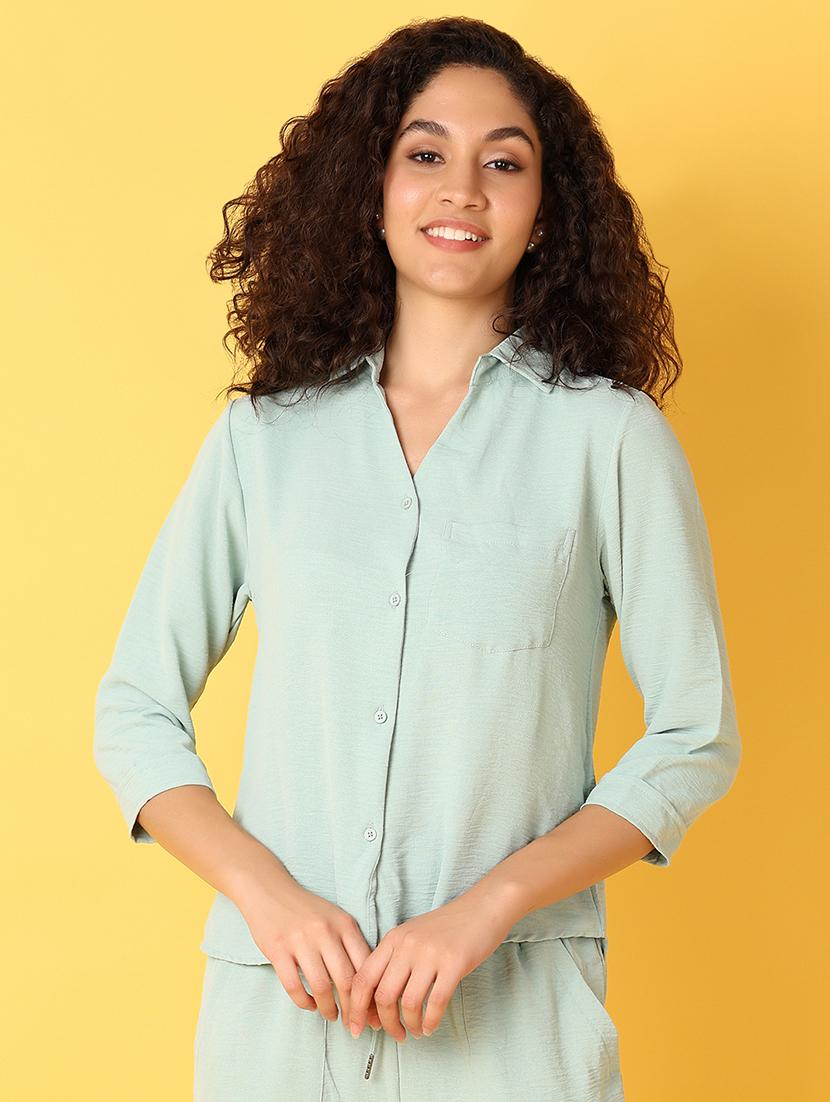 sea green solid regular shirt - 21353898 -  Zoom Image - 0