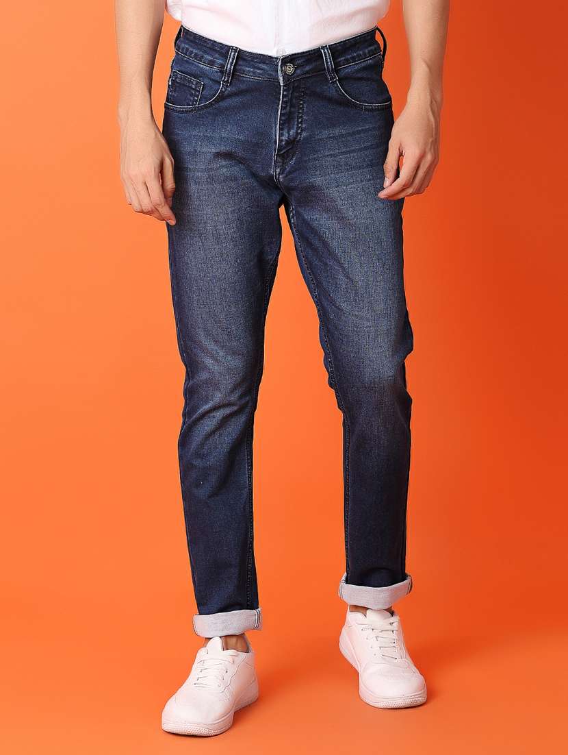 men mid rise plain slim fit jean